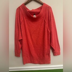 Free People We The Free Slouchy Wide Neck Tunic Sweatshirt — Red — L